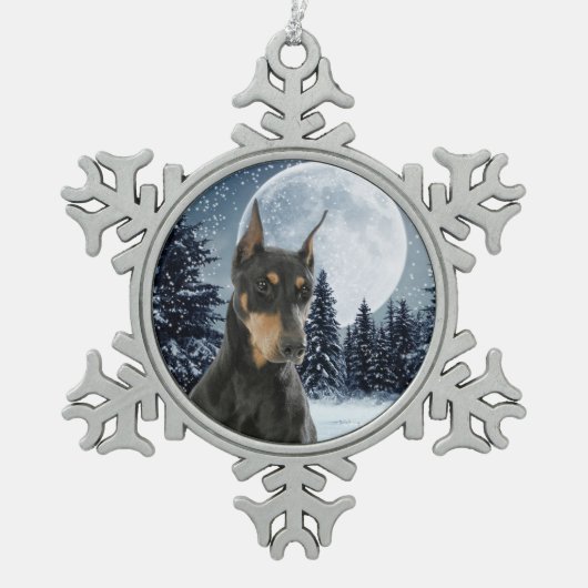 Doberman-kerstversiering Tin Sneeuwvlok Ornament (Voorkant)