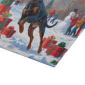 Doberman loopt in de sneeuw met kerst Pet Snijplank (Hoek)
