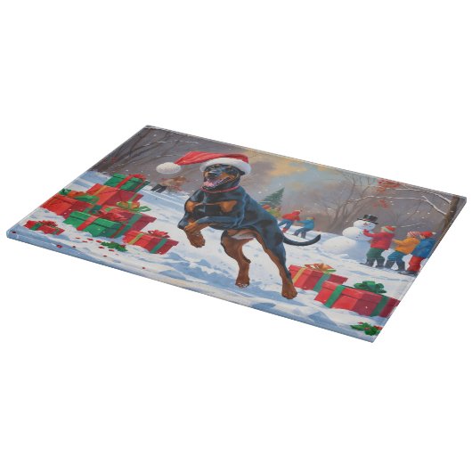 Doberman loopt in de sneeuw met kerst Pet Snijplank (Hoek)