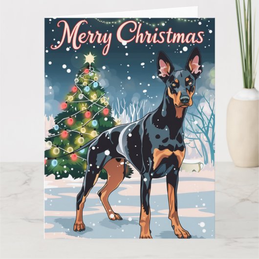 Doberman Merry Christmas Snow Kaart (Voorkant)