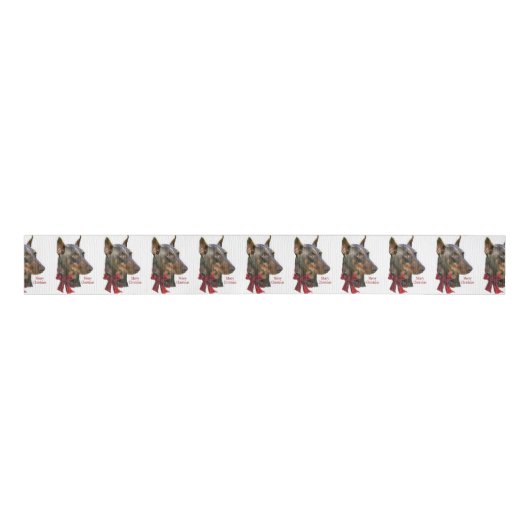 Doberman Merry Kerstmis Grosgrain Lint (Voorkant)