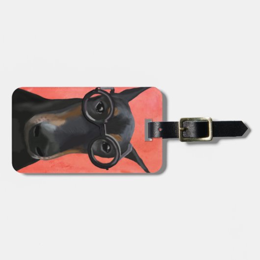 Doberman met bril bagagelabel (Voorkant horizontaal)