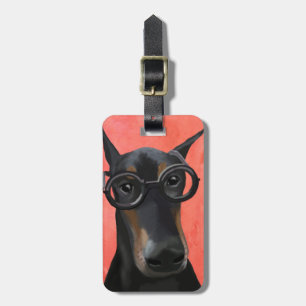 Doberman met bril bagagelabel