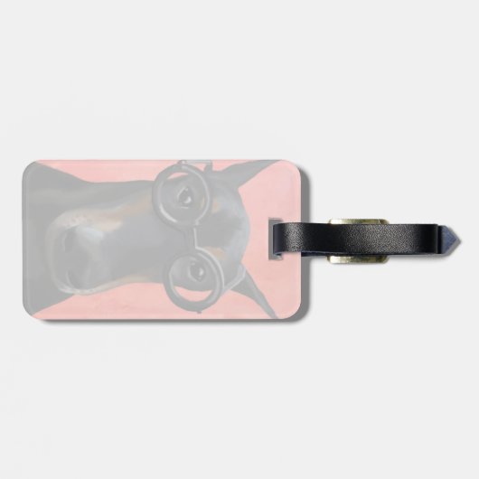 Doberman met bril bagagelabel (Achterkant horizontaal)