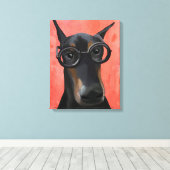 Doberman met bril canvas afdruk (Insitu (Houten vloer))