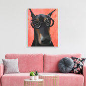 Doberman met bril canvas afdruk (Insitu (Woonkamer))