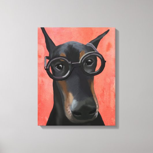 Doberman met bril canvas afdruk (Voorkant)