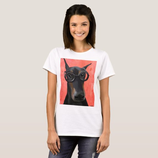 Doberman met bril t-shirt (Voorkant volledig)