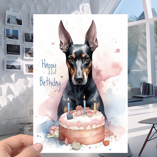 Doberman met Cake - Hondenliefhebbers Happy Birthd Kaart