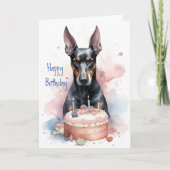 Doberman met Cake - Hondenliefhebbers Happy Birthd Kaart (Voorkant)