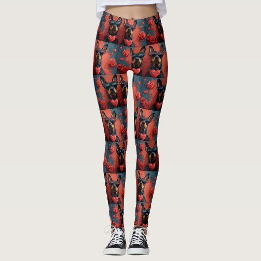 Doberman Met Hart Rozen Valentijnsdag Leggings (Voorkant)