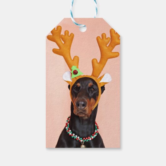 Doberman met Horns van een Deer Cadeaulabel (Achterkant)