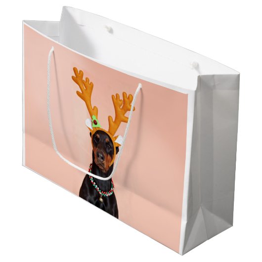 Doberman met Horns van een Deer Groot Cadeauzakje (Voorkant Gekanteld)