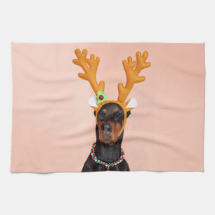 Doberman met Horns van een Deer Theedoek