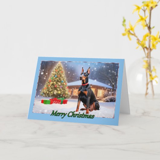 Doberman met kerstboom Kaart (Gele Bloem)
