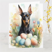 Doberman met paaseieren kaart (Gele Bloem)