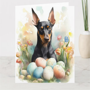 Doberman met paaseieren kaart