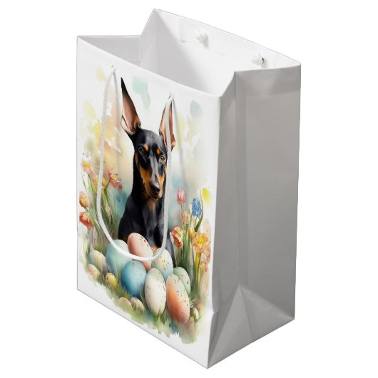 Doberman met paaseieren medium cadeauzakje (Voorkant Gekanteld)