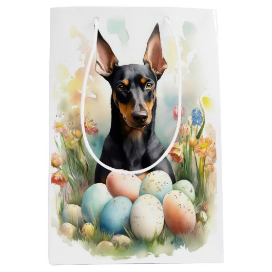 Doberman met paaseieren medium cadeauzakje (Voorkant)