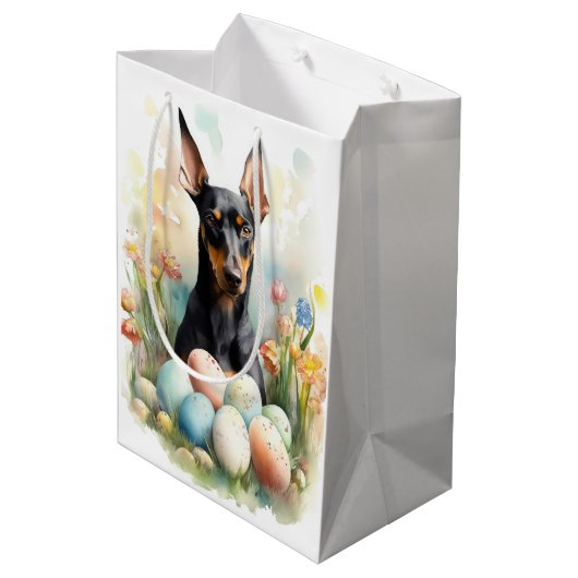 Doberman met paaseieren medium cadeauzakje (Achterkant Gekanteld)
