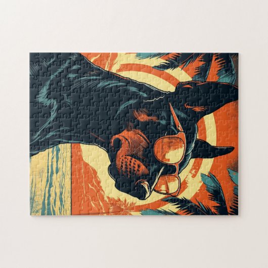 Doberman met zonnebril op een tropisch strand legpuzzel (Horizontaal)