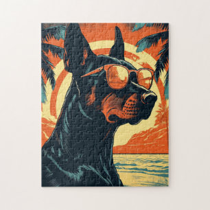 Doberman met zonnebril op een tropisch strand legpuzzel