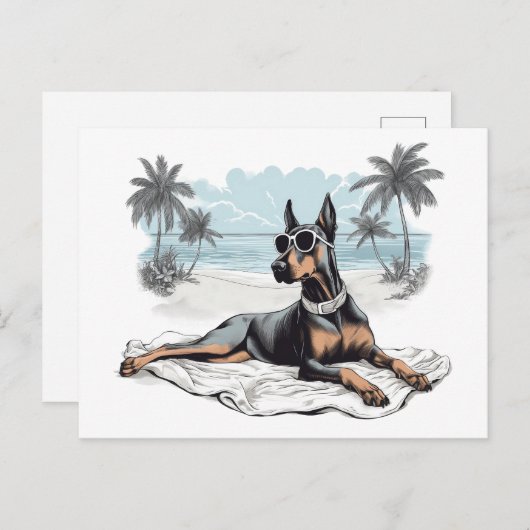 Doberman met zonnebril op het strand briefkaart (Voorkant / Achterkant)