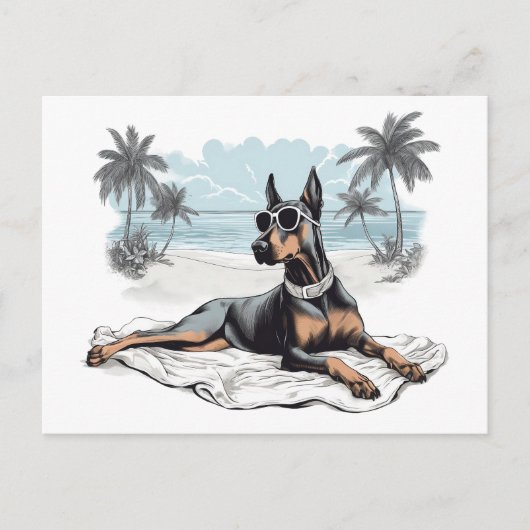 Doberman met zonnebril op het strand briefkaart (Voorkant)