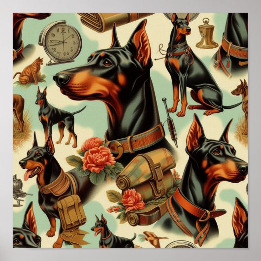  Doberman naadloos schilderen Poster (Voorkant)