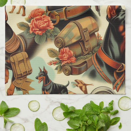 Doberman naadloos schilderen Theedoek (Gevouwen)