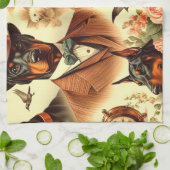  Doberman naadloze illustratie Theedoek (Gevouwen)