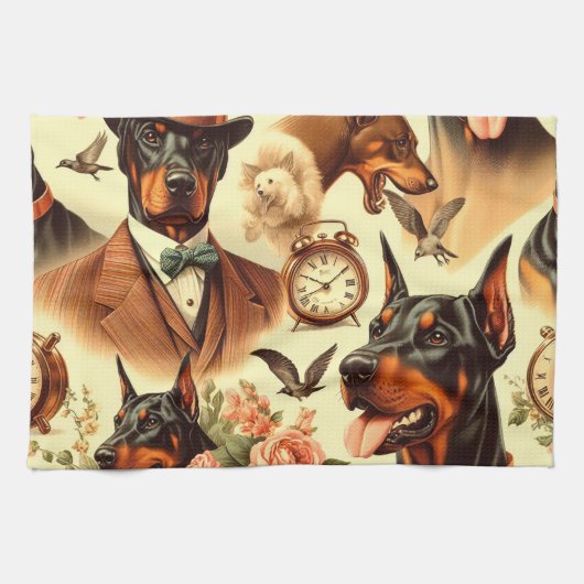  Doberman naadloze illustratie Theedoek (Horizontaal)