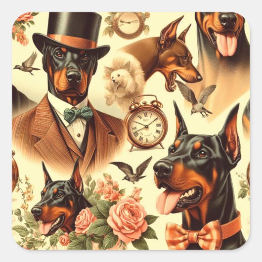 Doberman naadloze illustratie Vierkante Sticker (Voorkant)