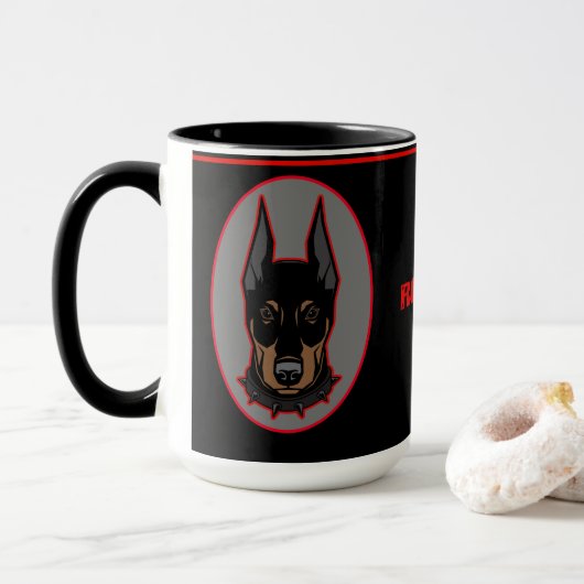 Doberman Naam Koffie Gift Koffie Mok (Met donut)