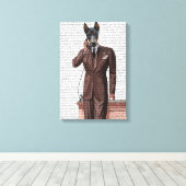 Doberman op telefoon canvas afdruk (Insitu (Houten vloer))