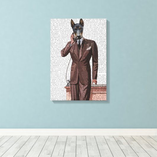 Doberman op telefoon canvas afdruk (Insitu (Houten vloer))