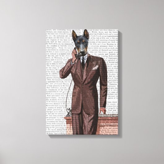 Doberman op telefoon canvas afdruk (Voorkant)
