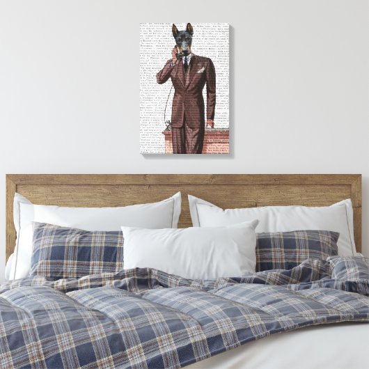 Doberman op telefoon canvas afdruk (Insitu (Slaapkamer))