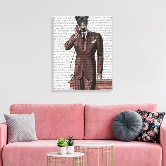Doberman op telefoon canvas afdruk (Insitu (Woonkamer))