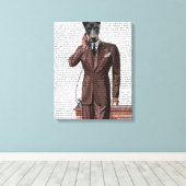 Doberman op telefoon canvas afdruk (Insitu (Houten vloer))