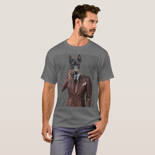 Doberman op telefoon t-shirt (Voorkant volledig)