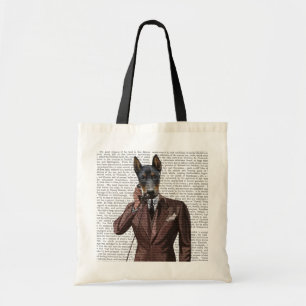 Doberman op telefoon tote bag