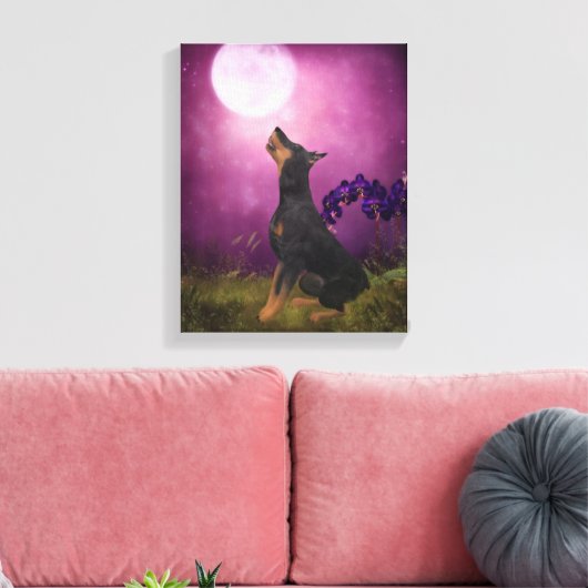 Doberman Paars Fantasy Orchids Dog Art Canvas Afdruk (Insitu (Woonkamer))