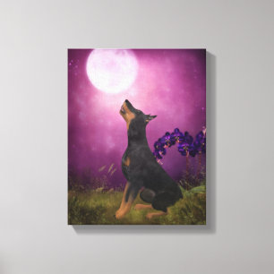 Doberman Paars Fantasy Orchids Dog Art Canvas Afdruk