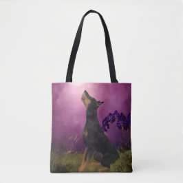 Doberman Paars Fantasy Orchids Dog Art Tote Bag