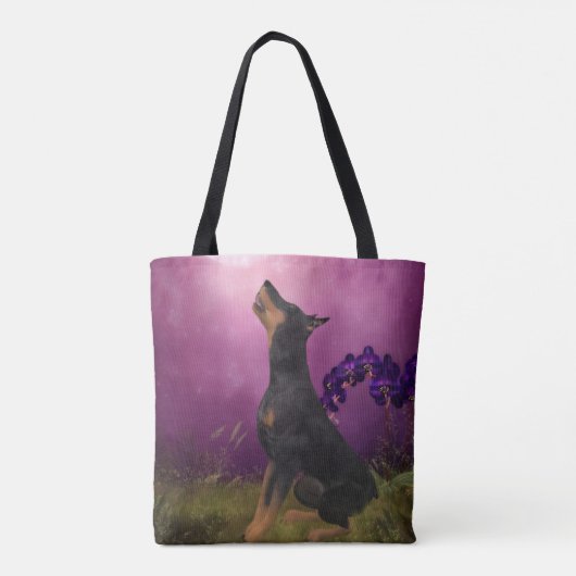 Doberman Paars Fantasy Orchids Dog Art Tote Bag (Achterkant)