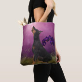 Doberman Paars Fantasy Orchids Dog Art Tote Bag (Dichtbij)