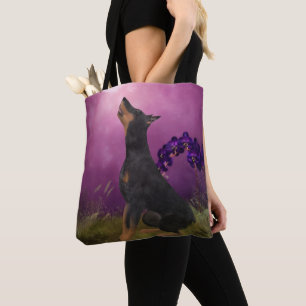 Doberman Paars Fantasy Orchids Dog Art Tote Bag