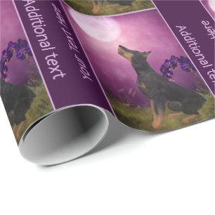 Doberman Paarse Maan Fantasy Hondenkunst Gepersona Cadeaupapier
