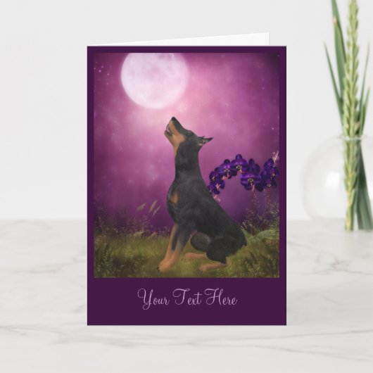 Doberman Paarse Moon Fantasy Dog Art-fotokaart Kaart (Voorkant)